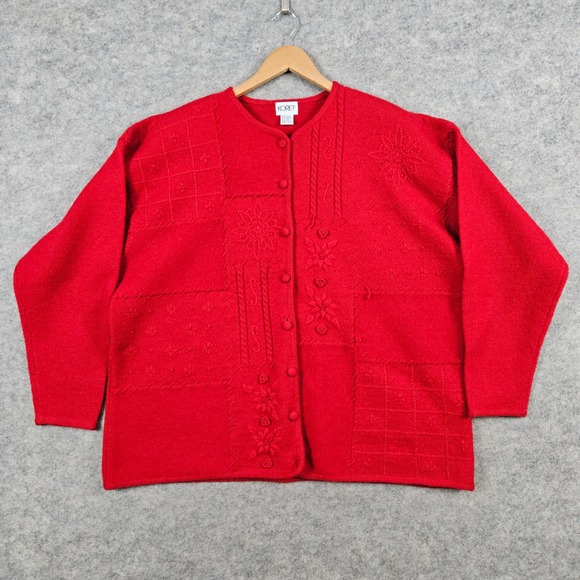 Koret Women's Size 2X Red 100% Wool Knit Cardigan Button Front Sweater FLAWED - Picture 1 of 10